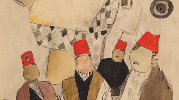 Alexis Gritchenko, Four Men in Fezes, February 1921, watercolor and pencil on paper, 25.5 x 22.5 cm, signed and dated. Omer Koc Collection. (Courtesy of Mesher)