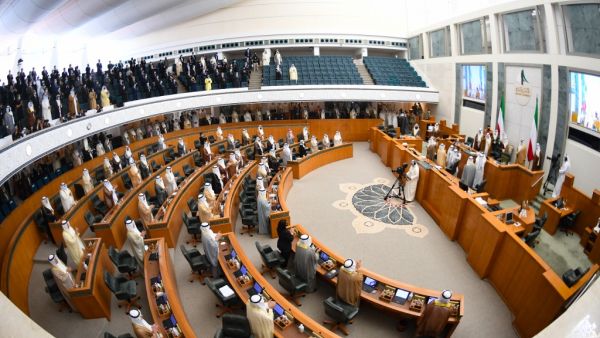 This picture shows a general view of Kuwait's Parliament meeting during which Sheikh Nawaf al-Ahmad Al-Sabah was sworn in as the country's new Emir, in Kuwait City on September 30, 2020. Kuwait today swore in its new emir, Sheikh Nawaf al-Ahmad Al-Sabah, after the death of his half-brother, Sheikh Sabah, who died in the US at the age of 91. Yasser Al-Zayyat / AFP