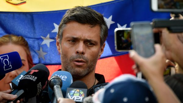Venezuelan opposition politician Leopoldo López outside the Spanish embassy in Caracas, in 2019. Photo: Juan Barreto/AFP via Getty Images