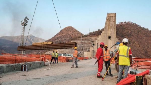 A general view of construction works at the Grand Ethiopian Renaissance Dam (GERD), near Guba in Ethiopia. (AFP)