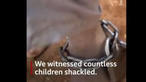 Boys as young as five have been routinely chained, shackled and beaten by sheikhs and religious men in charge of Islamic schools in Sudan (Twitter/BBC)