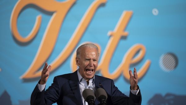 Former vice-president and Democratic presidential nominee Joe Biden delivers remarks during a Drive-In event in Tampa, Florida, on October 29, 2020. JIM WATSON / AFP