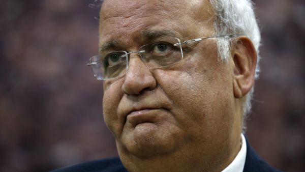 A file photo taken on March 3, 2020 shows Saeb Erekat, Secretary-General of the Palestine Liberation Organisation and chief Palestinian negotiator, talking to reporters in the West Bank city of Ramallah. Palestine Liberation Organisation secretary general and chief negotiator Saeb Erekat died on November 10 of COVID-19 coronavirus disease complications at the age 65, the Palestinian presidency told AFP. A lung transplant recipient who suffered from pulmonary fibrosis, "Saeb Erakat recently died at Hadassah 