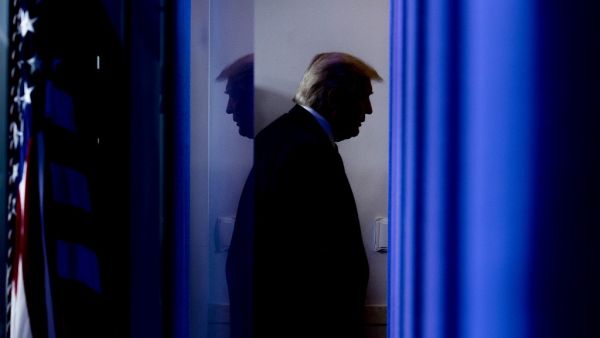 In this file photo taken on April 17, 2020, US President Donald Trump departs after speaking during the daily briefing on the novel coronavirus, which causes COVID-19, in the Brady Briefing Room of the White House in Washington, DC. President Donald Trump appeared to edge closer towards acknowledging his election defeat in a tweet on the morning of November 15, 2020, as he again railed against supposed mass fraud in the vote won by challenger Joe Biden. "He won because the Election was Rigged. NO VOTE WATCH