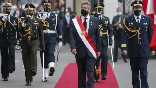Sagasti, a 76-year-old former World Bank official was sworn in at a special session of Congress as the South American country's new president becoming Peru's third in a rollercoaster week of political upheaval and the fourth in a four-year span.  Luka GONZALES / AFP