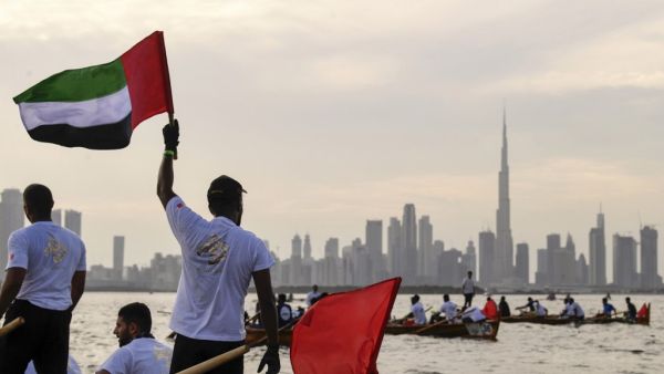 Teams compete in a contest during the Dubai traditional rowing boat race in the al-Jaddaf area of the Gulf emirate of Dubai, in the United Arab Emirates, on November 27, 2020. Karim SAHIB / AFP