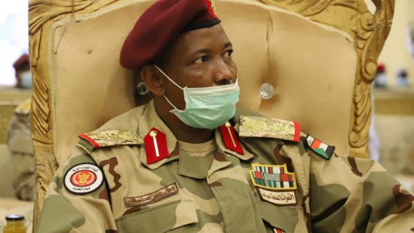 Sudanese Brigadier General Jamal Omar Ali attends the end of mission ceremony for Sudanese troops fighting the Huthi rebels alongside Yemen's Saudi-backed pro-government forces, in the northern province of Hajjah near the border with Saudi arabia on December 13, 2020. AFP