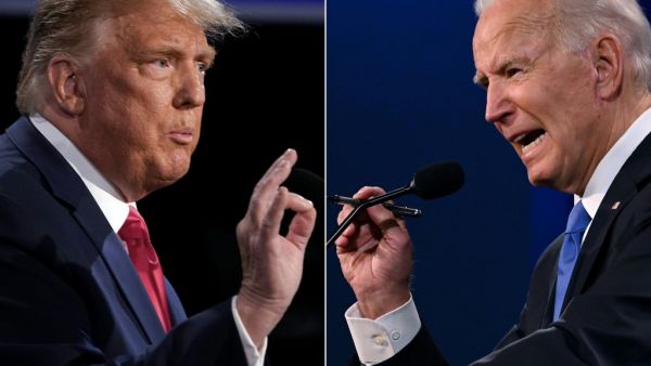 This combination of file pictures created on October 22, 2020 shows US President Donald Trump (L) and Democratic Presidential candidate and former US Vice President Joe Biden during the final presidential debate at Belmont University in Nashville, Tennessee, on October 22, 2020. AFP