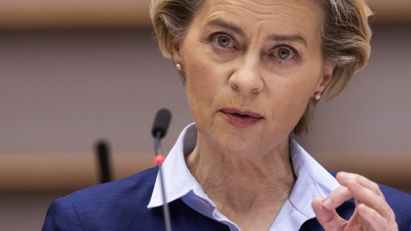 President of Commission Ursula von der Leyen delivers a speech at European Parliament, in Brussels, on December 16, 2020. JOHN THYS / AFP
