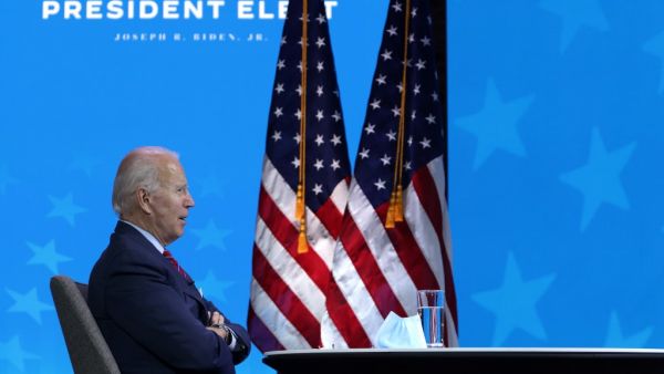 U.S. President-elect Joe Biden speaks virtually to the National Association of Counties Board of Directors December 4, 2020 at the Queen theater in Wilmington, Delaware. Alex Wong/Getty Images/AFP