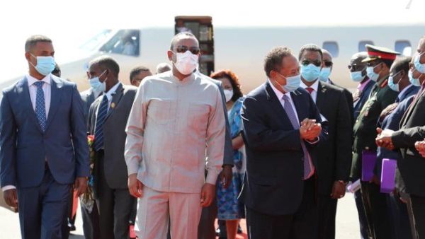 Sudan’s Prime Minister Abdalla Hamdok arrives in Ethiopia to meet with Prime Minister Abiy Ahmed Ali. (Twitter/@SudanPMHamdok)