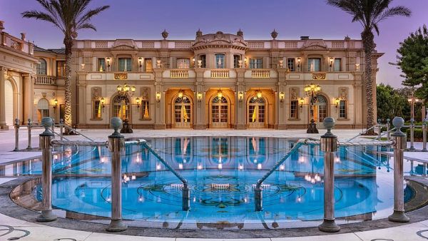 A stunning royal style residence inspired by Baroque and Rococo architecture overlooking the Mediterranean Sea in prestigious Caesarea. The property's outdoor pool is pictured above. (Sotheby's International Realty A