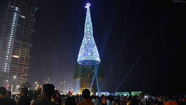 The largest artificial Christmas tree resides in Sri Lanka (pictured), which stands more than 236 feet tall and made the Guinness World Records for its height. However, Williams’ tiny artificial tree may be an even greater achievement. (AFP/File)