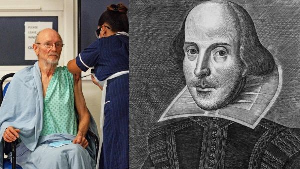 The second patient in the world to receive the approved coronavirus jab is an 81-year-old man from Warwickshire called William Shakespeare. (AFP and Twitter)
