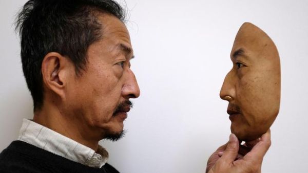 The 300,000-yen ($2,650) masks, made of resin and plastic by five employees at REAL-f Co., attempt to accurately duplicate an individual's face down to fine wrinkles and skin texture (Twitter)