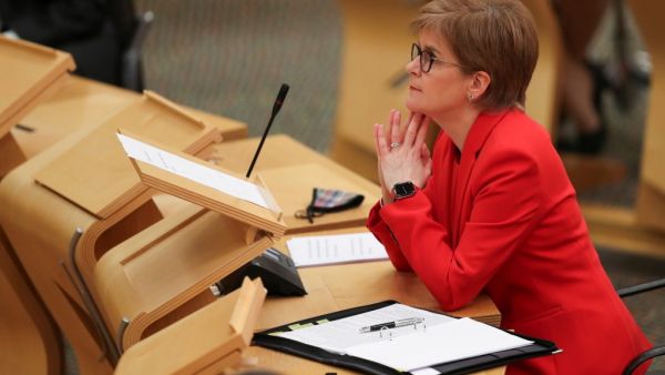 Scotland's First Minister Nicola Sturgeon attends a session at the Scottish Parliament in Holyrood, Edinburgh on January 19, 2021. RUSSELL CHEYNE / POOL / AFP
