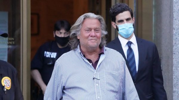 In this file photo taken on August 20, 2020 US President Donald Trump's former Chief Strategist Stephen Bannon exits Manhattan Federal Court following his arraignment on fraud charges over allegations that he used money from his group "We Build The Wall" on personal expenses in New York. (AFP)