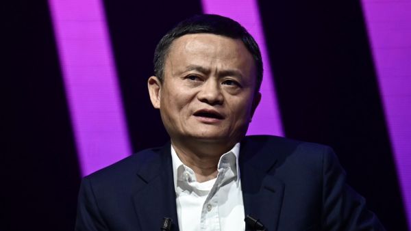 This file photo taken on May 16, 2019 shows Jack Ma, CEO of Chinese e-commerce giant Alibaba, speaking during his visit at the Vivatech startups and innovation fair, in Paris. Shares in Chinese internet behemoth Alibaba soared on January 20, 2021 as its billionaire founder resurfaced after two months, ending speculation about his whereabouts.  Philippe LOPEZ / AFP