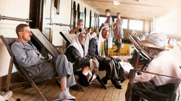 Faisal bin Abdulaziz Al Saud - may God have mercy on him - on behalf of his father on a visit to Britain, under King George V role, where he appears at the time on the way to England on board the English ship Lawrence Rings on the eleventh of August 1919. (Instagram)