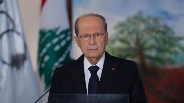 Lebanese President Michel Aoun delivers televised address on eve of Lebanon's centenary. (AFP)