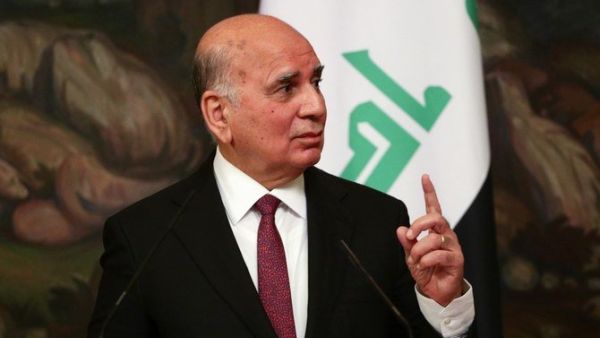 This handout photograph taken and released on November 25, 2020 that shows Iraqi Foreign Minister Fuad Hussein attending a press conference. (File/AFP)