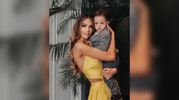 Oksana Voevodina with her son Leon. (Instagram)