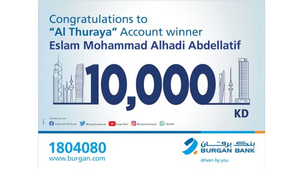 The draw rewards new and existing customers who transfer their salary to Burgan Bank by offering them a chance to win KD 10,000 every month. Burgan Bank Announces the Name of the Thuraya Lucky Winner of the Thuraya Salary Account
