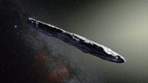An artist’s impression of the interstellar asteroid ‘Oumuamua. AFP/European Southern Observatory