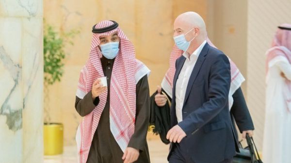 Saudi sports minister and Infantino discussed cooperation. (Photo: SPA)