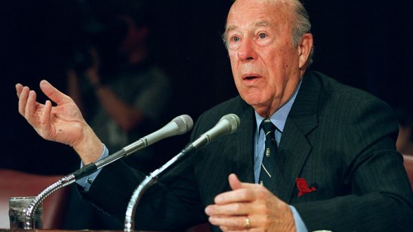  In this file photo former US Treasury Secretary and Secretary of State George Shultz testifies before the US Senate Foreign Relations Committee on February 29, 2000 on Capitol Hill in Washington, DC. George Shultz, Ronald Reagan's genial secretary of state who identified a diplomatic opening that helped end the Cold War but contributed to a new brand of conflict by advocating preemptive strikes, has died. He was 100. "One of the most consequential policymakers of all time, having served three American pres