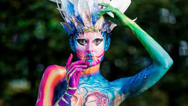 World Bodypainting Fest8val Team Kategorie Team Gesine Marwedel & Michael Mejia Model Corinne Koch Pain: Cameleon Foto: Thomas Petter (Instagram)