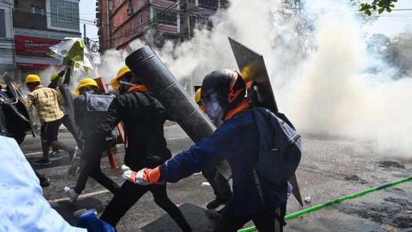 Myanmar: Tear gas and homemade shields