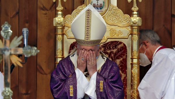 Pope Francis holds a mass at the Franso Hariri Stadium in Arbil