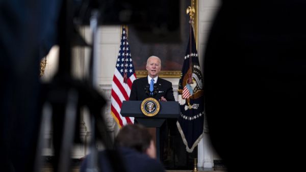 U.S. President Joe Biden speaks in the State Dining Room of the White House on March 2, 2021 in Washington, DC. President Biden spoke about the recently announced partnership between Johnson & Johnson and Merck to produce more J&J COVID-19 vaccine. Doug Mills-Pool/Getty Images/AFP Biden: Vaccine for every American!
