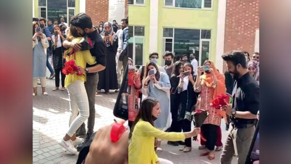Pakistani Woman Proposing to Boyfriend at University of Lahore, Pakistan