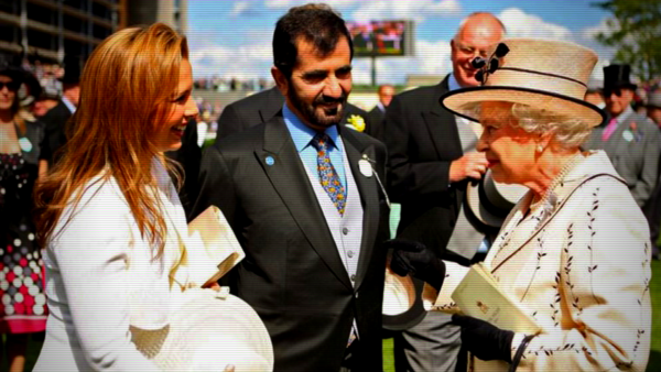 Queen Elizabeth with Dubai ruler Sheikh Mohammed bin Rashid al-Maktoum and his ex-wife, Princess Haya of Jordan