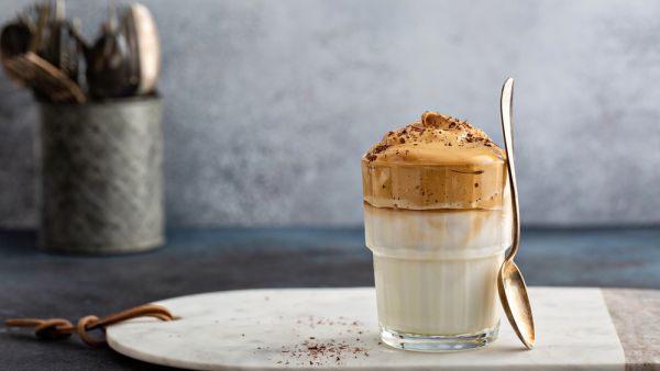 Dalgona coffee or whipped instant coffee 