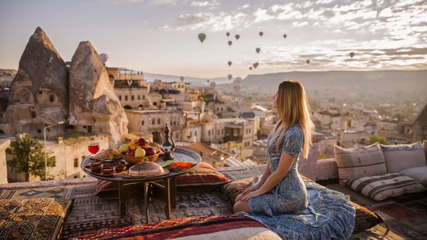 A woman on the Cappadocia roof
