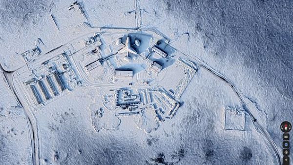 The images show the Russian military has been rebuilding and expanding numerous facilities across the Arctic in recent years. Pictured: The Nagurskoye Air Base