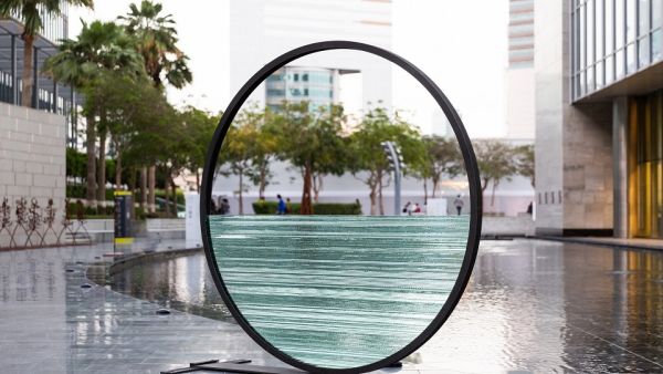 Costas Varotsos, Horizon, 1996, glass, iron, diam. 200 cm x 8 cm, base 20 x 200 cm, Courtesy of Giorgio Persano Gallery and Art Dubai. Art Dubai 2021 Leads The Way Back To Normality : Fair Marks Return With Robust Sales Throughout The Week, And Fully Booked Public Days