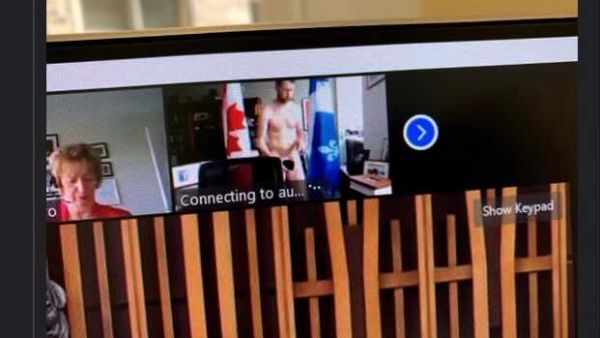 William Amos Liberal MP for Pontiac (Québec) naked on parliamentary video call.