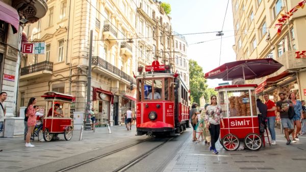 Nostalgic Red Tram in Taksim's Istiklal Street