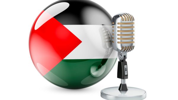 Retro microphone with Palestinian flag