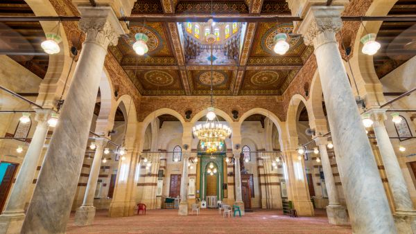  Interior of public historical Mamluk era Imam Al Shafii Mosque suited in Old Cairo