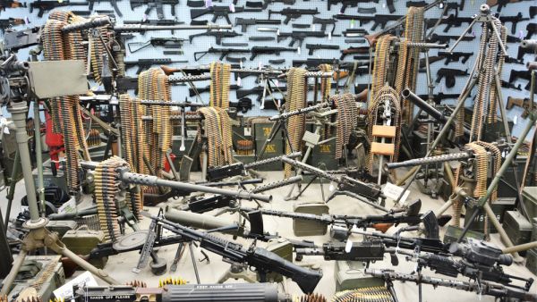  military weapons and artifacts such as these machine guns and weapons