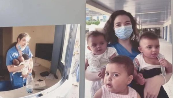 الصورة للمرضة التي انقذت الاطفال التوائم وقد بلغو عاما اليوم 