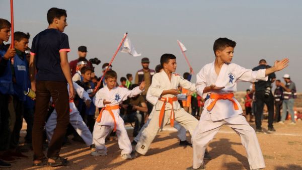 Idlib held tent Olympics for 120 displaced children from 12 different camps competing in 10 different sports.