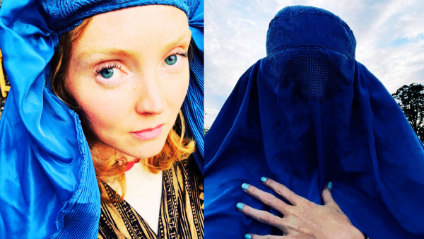 Lily Cole came out as bisexual wearing the Taliban-imposed burqa on IG. (Instagram: @lilycole) Lily Cole in burqa