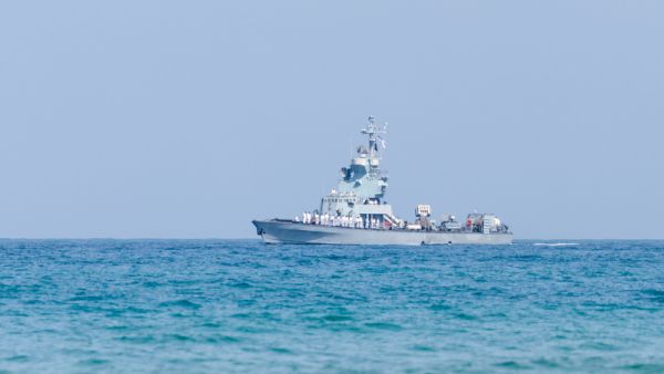 This is the third of four warships that Israel ordered from Germany