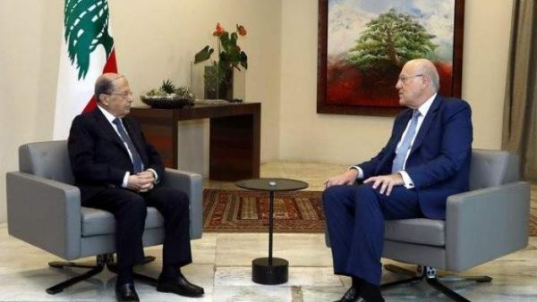 الرئيس اللبناني ميشال عون ورئيس الحكومة نجيب ميقاتي